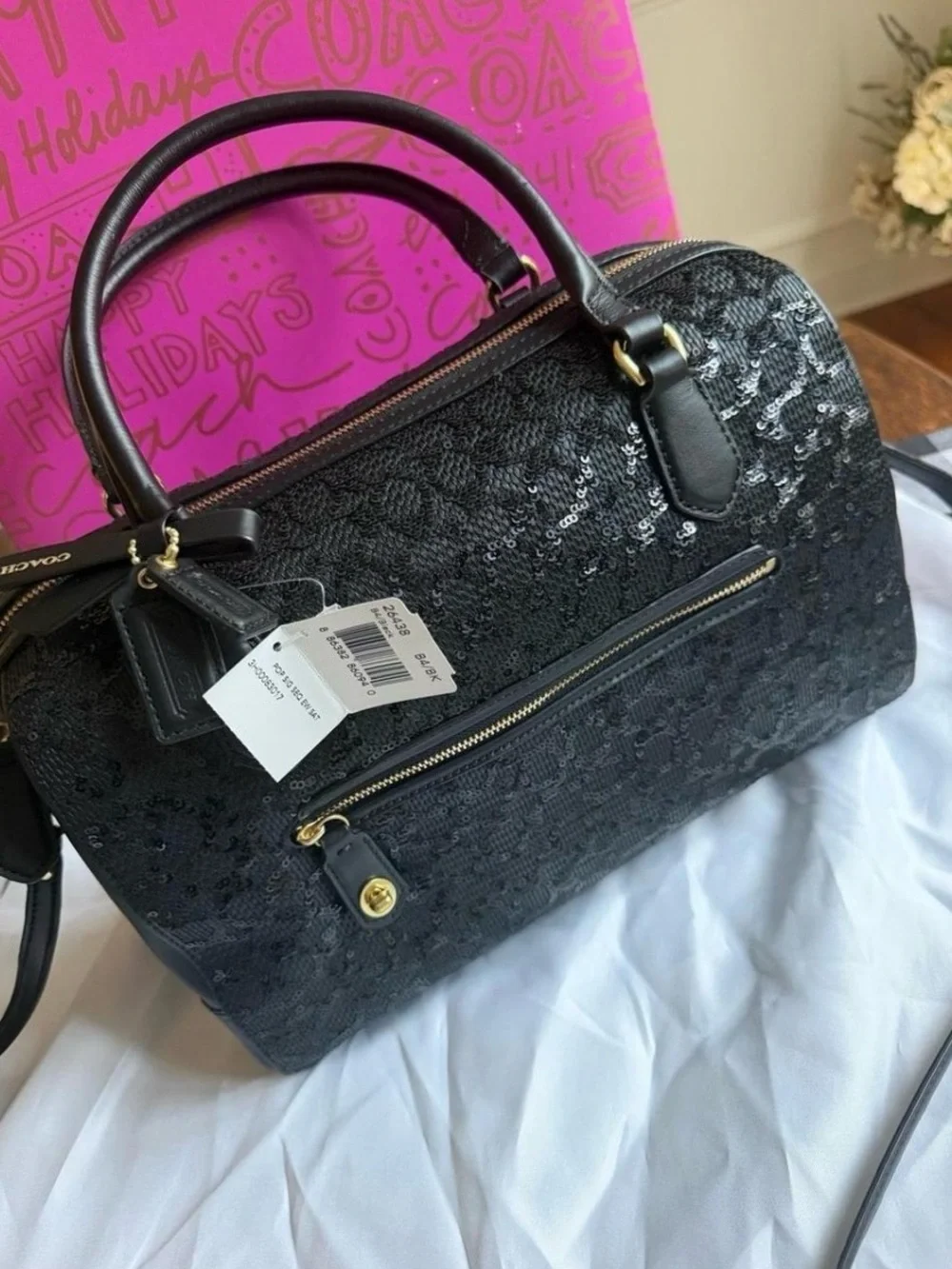 🤍Coach Poppy Black Sequin Signature Satchel Y2K Bag